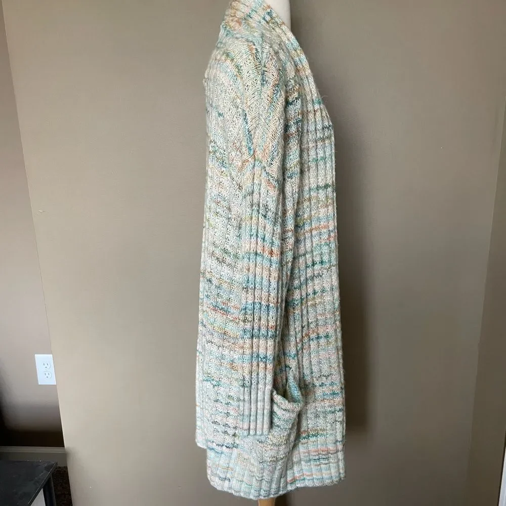 Anthropologie Space Dyed Longline Boho Cardigan Blue Green SZ M